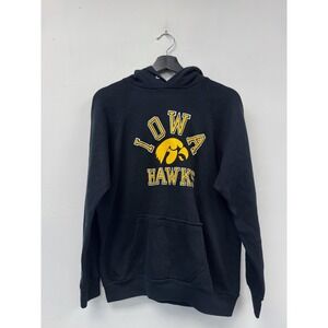 Vintage Iowa Hawkeyes Hoodie Mens Medium Black NCAA College Football Sweatshirt
